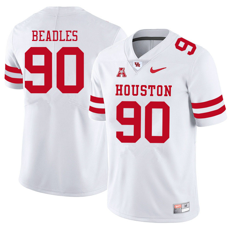 Men #90 Justin Beadles Houston Cougars College Football Jerseys Sale-White - Click Image to Close